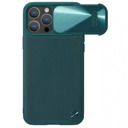 Кожен гръб с подвижно покритие за камерата NILLKIN CamShield Leather S - iPhone 14 Pro Max зелен
