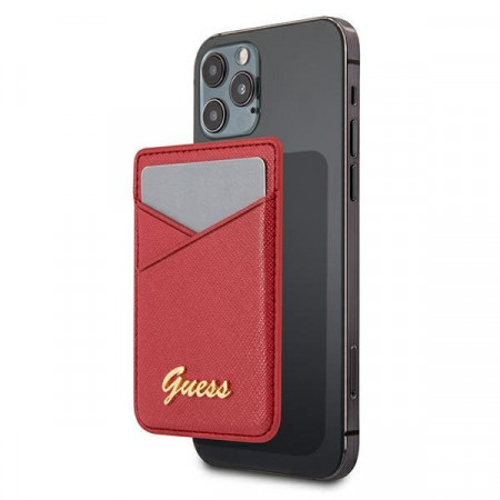 Магнитен джоб за карти GUESS Saffiano GUWMSSASLRE MagSafe червен