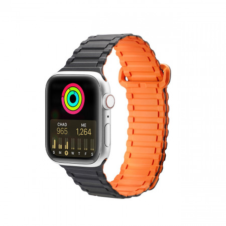 Магнитна силиконова каишка Dux Ducis Armor - Apple Watch 41mm Series 9 / 41mm Series 8 / 41mm Series 7 / 40mm Series 6 / 40mm SE / 40mm Series 5 / 40mm Series 4 / 38mm Series 3 / 38mm Series 2 / 38mm (1st gen) черен / оранжев