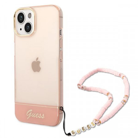 Оригинален гръб с гривна GUESS Translucent Pearl Strap GUHCP14MHGCOHP - iPhone 14 Plus розов