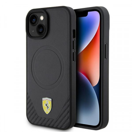 Оригинален гръб FERRARI Carbon Metal Logo MagSafe FEHMP15SPTEK - iPhone 15 черен