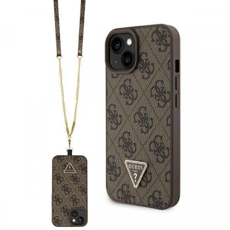 Оригинален гръб GUESS 4G Metal Logo с презрамка GUHCP15MP4TDSCPW - iPhone 15 Plus кафяв