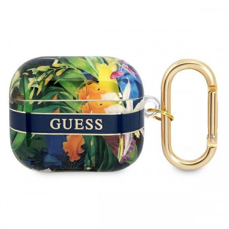 Оригинален калъф за слушалки GUESS Flower Strap GUA3HHFLB - AirPods 3 син