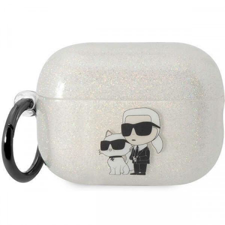 Оригинален калъф за слушалки Karl LAGERFELD Glitter Karl&Choupette KLAP2HNKCTGT - AirPods Pro 2 прозрачен