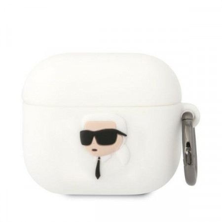 Оригинален калъф за слушалки Karl LAGERFELD Silicone Karl Head 3D KLA3RUNIKH - AirPods 3 бял
