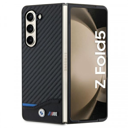 Оригинален калъф от естествена и еко кожа BMW Leather Carbon - Samsung Galaxy Z Fold5 черен