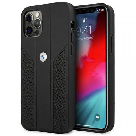 Оригинален твърд гръб от еко кожа BMW Leather Curve Perforate BMHCP12LRSPPK - iPhone 12 Pro Max черен