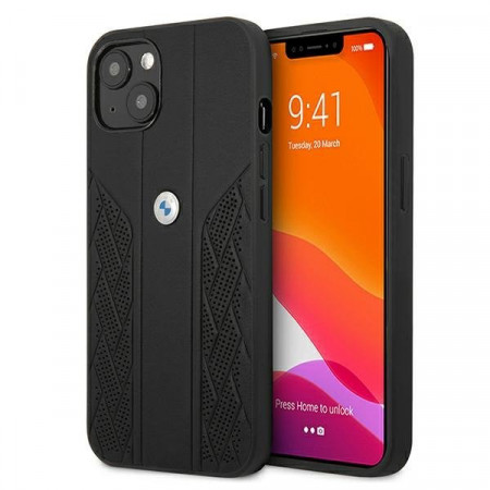 Оригинален твърд гръб от еко кожа BMW Leather Curve Perforate BMHCP13SRSPPK - iPhone 13 mini черен