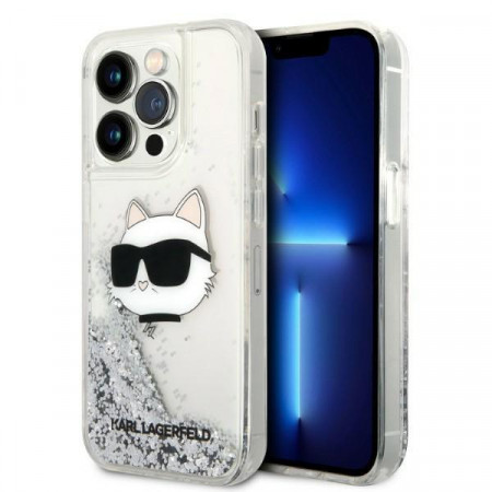 Оригинален твърд гръб KARL LAGERFELD Glitter Choupette Head KLHCP14LLNHCCS - iPhone 14 Pro сребрист