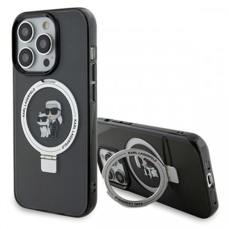 Оригинален твърд гръб KARL LAGERFELD Ring Stand Karl & Choupette MagSafe KLHMP15XHMRSKCK - iPhone 15 Pro Max черен