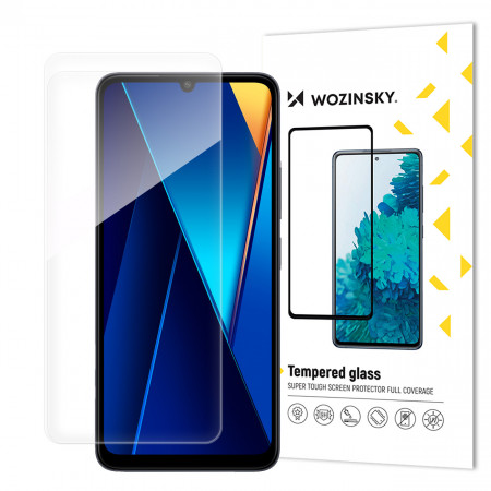 Плосък закален стъклен протектор 9H WOZINSKY - Xiaomi Poco C65 / Redmi 13C с черна рамка