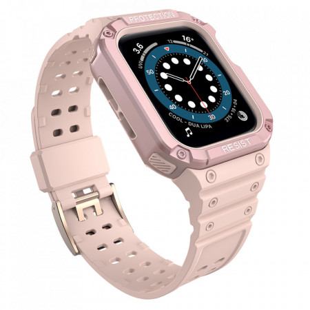 Подсилен калъф за корпус с каишка Protect - Apple Watch 45mm Series 9 / 45mm Series 8 / 45mm Series 7 / 44mm SЕ (2nd gen) / 44mm SE / 44mm Series 6 / 44mm Series 5 / 44mm Series 4 / 42mm Series 3 / 42mm Series 2 розов