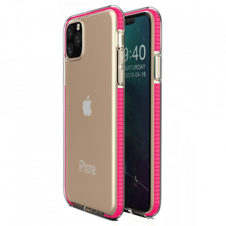 Прозрачен силиконов гръб с цветен кант Spring - iPhone 11 Pro розов