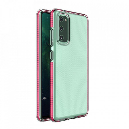 Прозрачен силиконов гръб с цветен кант Spring - Samsung Galaxy A12 / M12 / F12 тъмнорозов