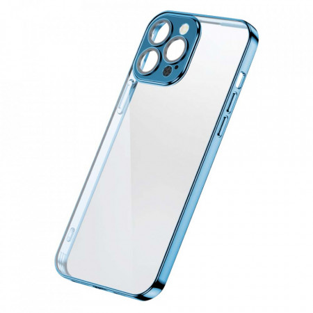 Прозрачен силиконов гръб JOYROOM Chery Mirror с цветна рамка - iPhone 13 син