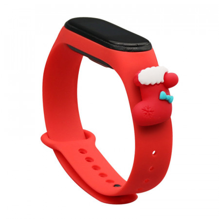Силиконова каишка за часовник Xmas - Xiaomi Mi Band 3 / Band 4 коледен дизайн (чорап) червен