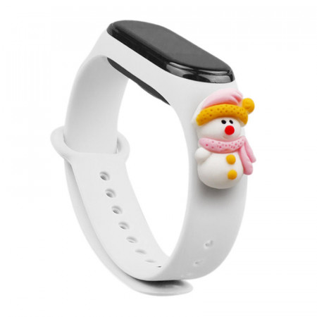 Силиконова каишка Xmas - Xiaomi Mi Band 3 / Band 4 коледен дизайн (снежен човек 2) бял