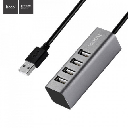 Хъб Hoco 4x USB 2.0 към USB Type A (HB1) сив