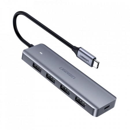 Хъб Ugreen 4x USB 3.2 Gen 1 с порт за зареждане USB Type C към USB Type C (CM219 70336) сив