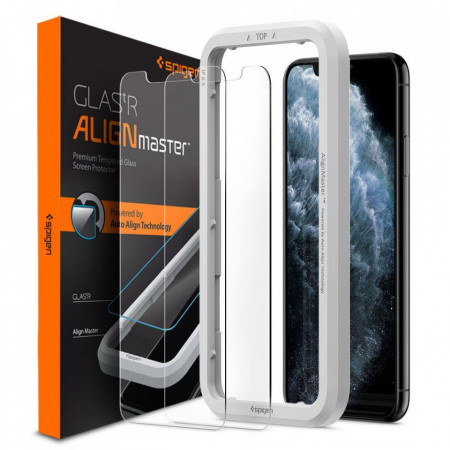 2 бр. закален стъклен протектор SPIGEN Align Master TR Slim с инструмент за поставяне - iPhone 11 / XR