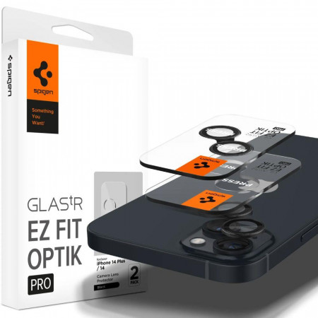 2 бр. протектор за камера SPIGEN Optik TR Ez Fit - iPhone 14 / 14 Plus с черна рамка