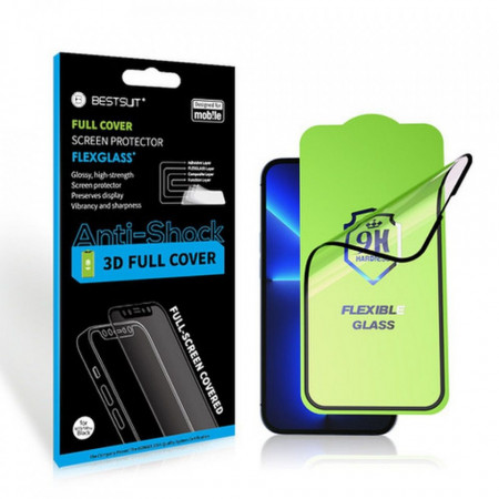 5D Full Glue гъвкав протектор с пълно покритие BESTSUIT Flexible - Samsung Galaxy A12 / M12 / F12 с черна рамка