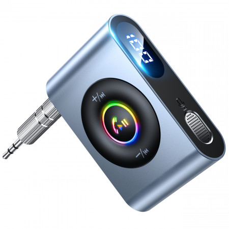 Bluetooth 5.3 FM трансмитер за кола с хендсфрий функция JOYROOM с мини жак 3.5mm (JR-CB1) сив