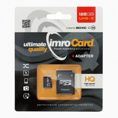 CARTE MEMOIRE IMRO microSD 128GO avec adaptateur SD - CLASSE 10 UHS3