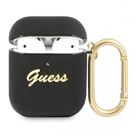 Guess GUA2SASMK AirPods cover Saffiano Script Metal Collection черен