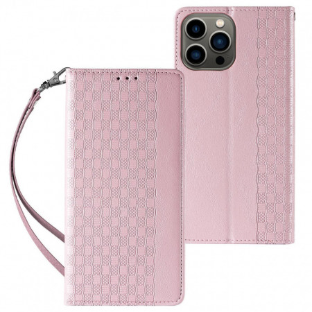 Magnet Strap case for iPhone 14 Pro Flip Wallet Mini Lanyard Stand розов