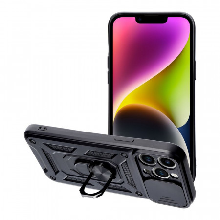 Гръб със стойка и подвижно покритие за камерата Slide Armor - iPhone 14 Pro Max черен