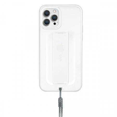 Гръб с лентов държач и каишка UNIQ Heldro с антимикробно покритие - iPhone 12 Pro Max бяла скреж