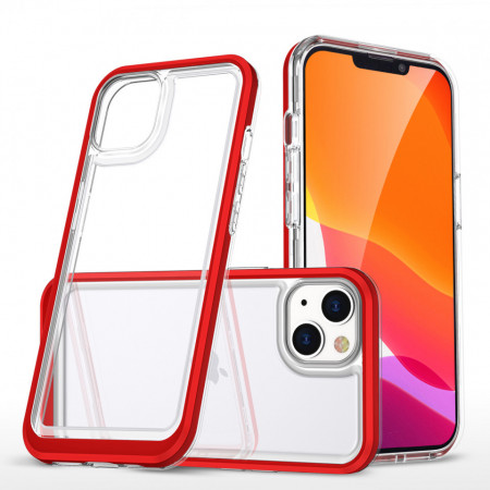 Гръб Clear 3в1 с гел рамка - iPhone 13 mini червен