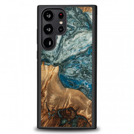Дървен гръб BEWOOD Unique Wood and Resin - Samsung Galaxy S23 Ultra Planet Earth син / зелен