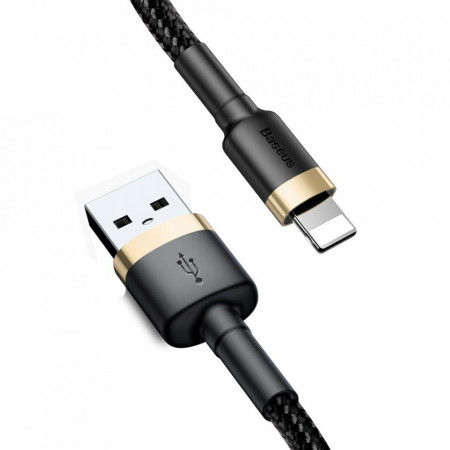 Кабел за зареждане и данни с оплетка BASEUS Cafule USB Type A към Lightning Quick Charge 3.0 2.4A 1m (CALKLF-BV1) черен / златен
