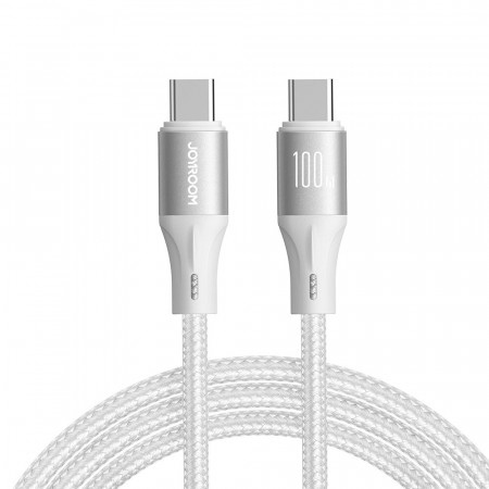 Кабел за зареждане и данни с оплетка JOYROOM Light-Speed SA25-CC5 100W USB Type C към USB Type C 1.2m бял