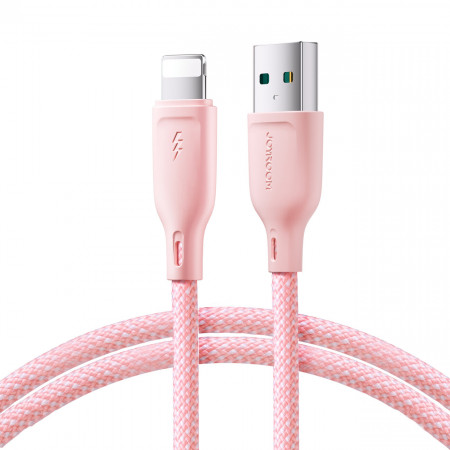 Кабел за зареждане и данни с оплетка JOYROOM Multi-Color SA34-AL3 USB Type A към Lightning 3A 1m розов