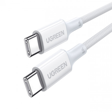 Кабел за зареждане и данни с оплетка UGREEN US557 USB Type C към USB Type C Power Delivery 100W 1m бял
