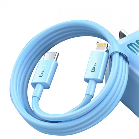Кабел за зареждане и данни BASEUS Superior USB Type C към Lightning 20W Power Delivery 1m син