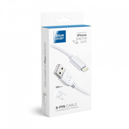 Кабел за зареждане и данни Blue Star Lite USB Type A към Lightning 1.2m бял
