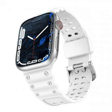 Каишка със стоманена закопчалка Triple Protection - Apple Watch Ultra 49mm / Ultra 2 49mm / 45mm Series 9 / 45mm Series 8 / 45mm Series 7 / 44mm SЕ (2nd gen) / 44mm SE / 44mm Series 6 / 44mm Series 5 / 44mm Series 4 / 42mm Series 3 / 42mm Series 2 бял