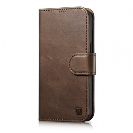 Калъф тип книга от естествена кожа iCARER Oil Wax Wallet 2в1 против кражба - iPhone 14 Pro Max кафяв