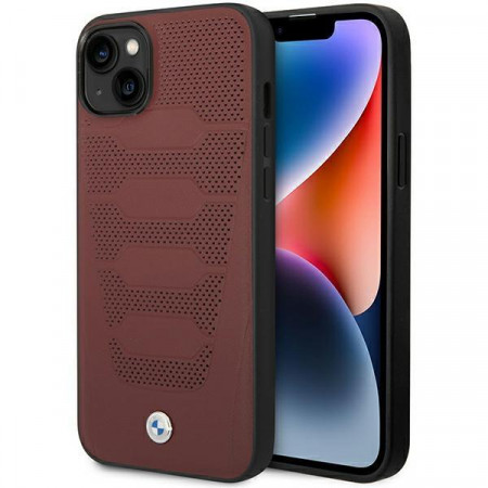 Оригинален гръб от еко кожа BMW Leather Seats BMHCP14S22RPSR - iPhone 14 бургундско червен