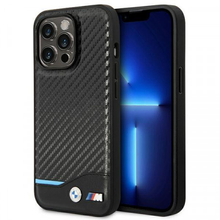 Оригинален гръб от естествена и еко кожа BMW Leather Carbon BMW BMHCP14L22NBCK - iPhone 14 Pro черен