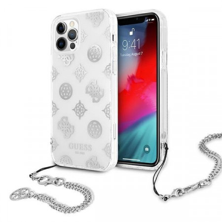 Оригинален гръб с верижка GUESS Peony Chain GUHCP12LKSPESI - iPhone 12 Pro Max сребрист