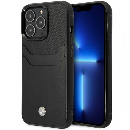 Оригинален гръб BMW Leather Card Slot BMHCP14X22RSEPK - iPhone 14 Pro Max черен