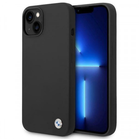 Оригинален гръб BMW Silicone Metal Logo BMHCP14MSILBK - iPhone 14 Plus черен