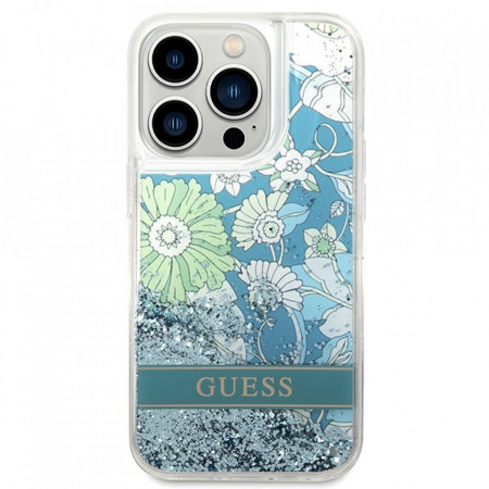 Оригинален гръб GUESS Liquid Glitter Flower GUHCP14LLFLSN - iPhone 14 Pro зелен