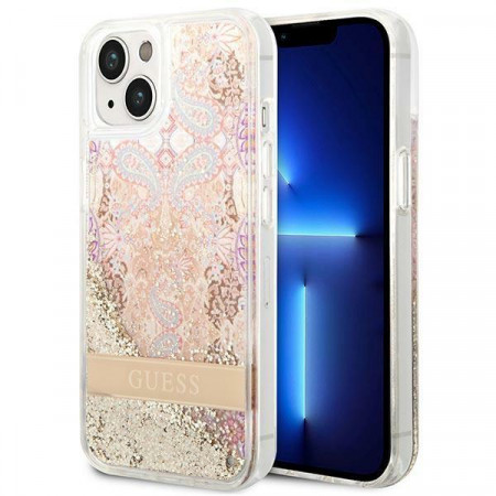 Оригинален гръб GUESS Paisley Liquid Glitter GUHCP14MLFLSD - iPhone 14 Plus златист