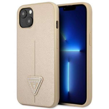Оригинален гръб GUESS Saffiano Triangle Logo GUHCP14MPSATLE - iPhone 14 Plus бежов